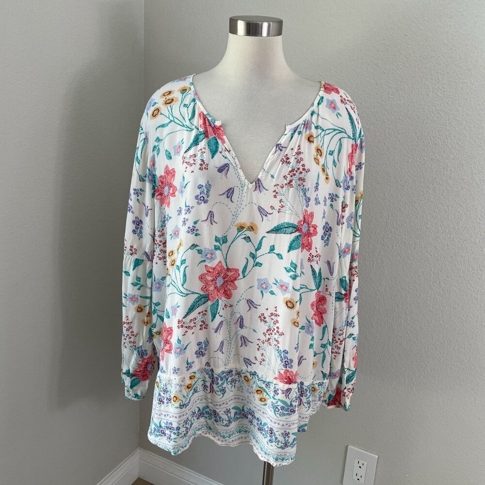 Old Navy Womens Plus XXL Floral Long Sleeve Blouse‎ V Neck Lightweight Tunic Top